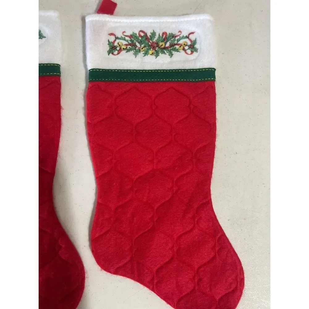 Lot‎ Of 3 Vintage Red Felt Christmas Stockings 1980s